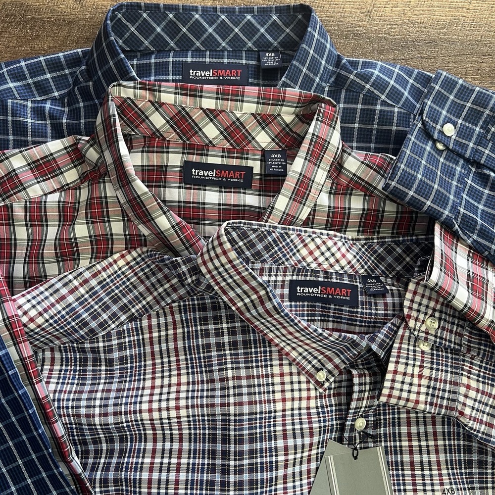 Roundtree & Yorke Travel Smart Shirts 4XB Plaid Performance Bundle Of 3